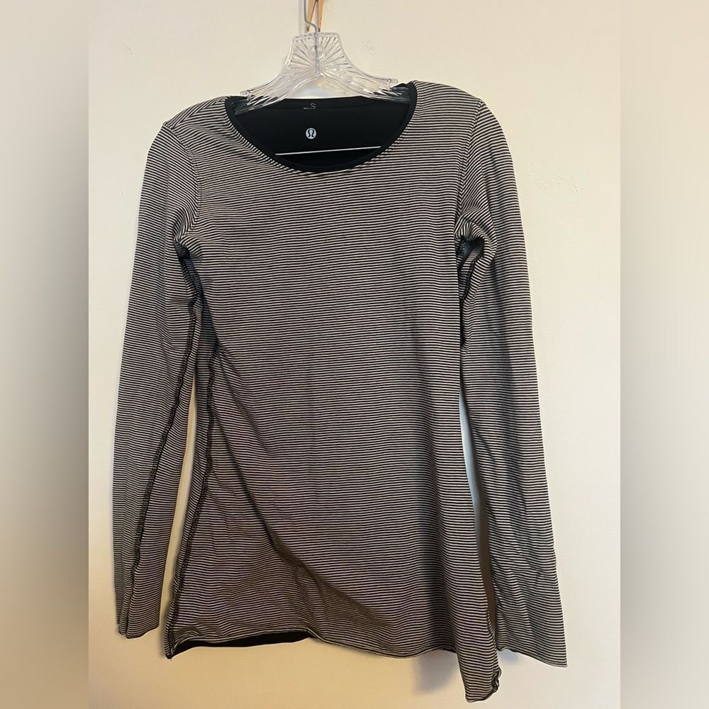 lululemon athletica Black and White Striped Long Sleeve Tee